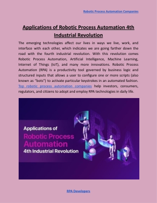 Applications of Robotic Process Automation 4th Industrial Revolution