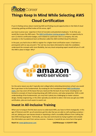 Things Keep In Mind While Selecting AWS Cloud Certification