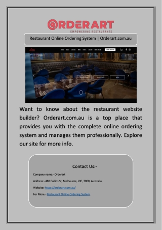 Restaurant Online Ordering System | Orderart.com.au