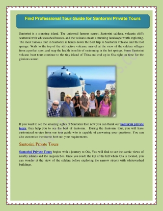 Find Professional Tour Guide for Santorini Private Tours
