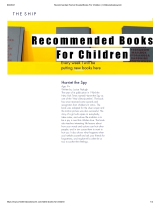 Recommended Humor Novels or Books For Children
