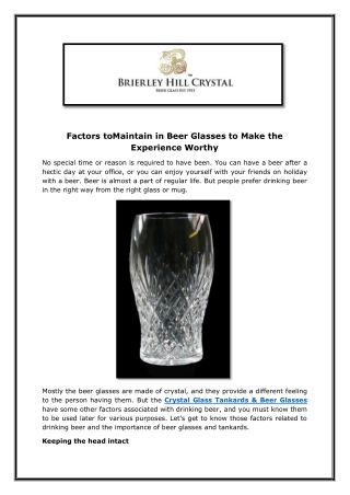 Factors toMaintain in Beer Glasses to Make the Experience Worthy