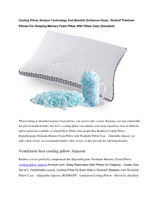 Cooling Pillow Amazon Technology And Benefits Enhances Sleep Ronkoff Premium Pillows For Sleeping Memory Foam Pillow Wit