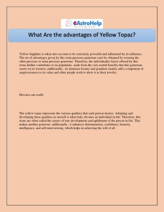What Are the advantages of Yellow Topaz