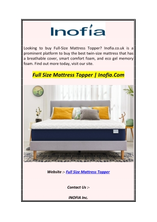 Full Size Mattress Topper  Inofia.Com