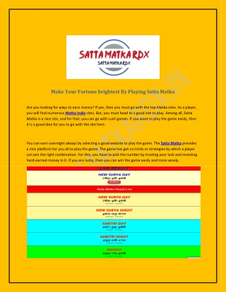 Shine your luck with Satta Matka game