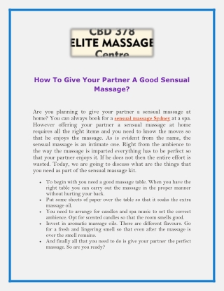 How To Give Your Partner A Good Sensual Massage