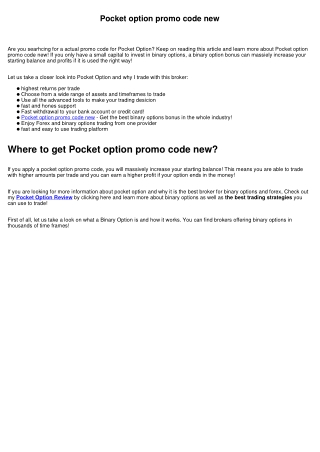 Pocket option promo code new