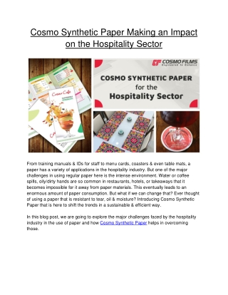 Cosmo Synthetic Paper Making an Impact on the Hospitality Sector