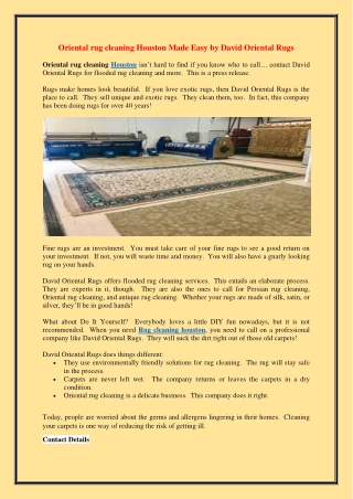 Oriental rug cleaning Houston Made Easy by David Oriental Rugs