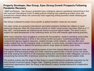 Property Developer, Nao Group, Eyes Strong Growth Prospects Following Pandemic R