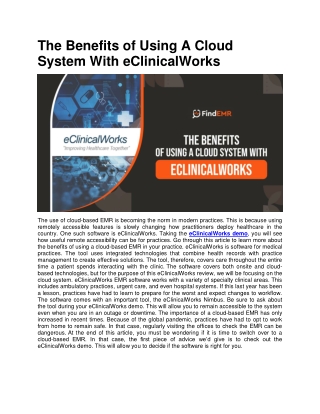 The Benefits of Using A Cloud System With eClinicalWorks