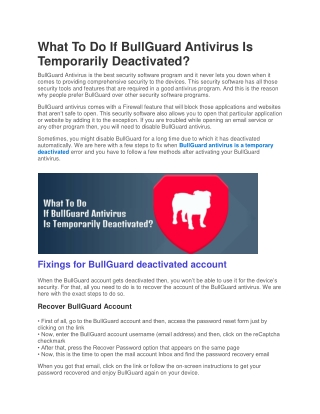 What To Do If BullGuard Antivirus Is Temporarily Deactivated?