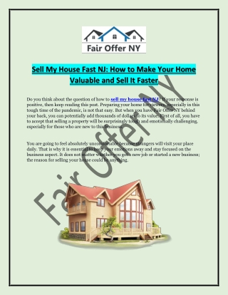 Sell My House Fast Newark NJ | Fair Offer NY