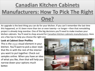 Canadian Kitchen Cabinets Manufacturers