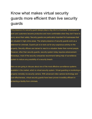 Know what makes virtual security guards more efficient than live security guards