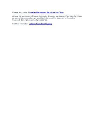Finance, Accounting & Management Recruiters In San Diego