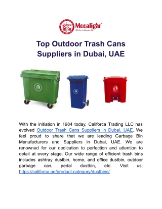 Top Outdoor Trash Cans Suppliers in Dubai, UAE