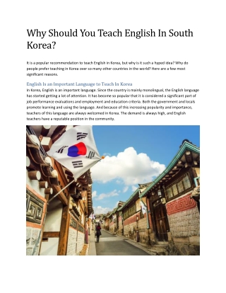 Why Should You Teach English In South Korea