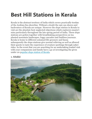 Best Hill Stations in Kerala