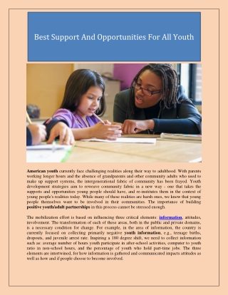 Best Support And Opportunities For All Youth