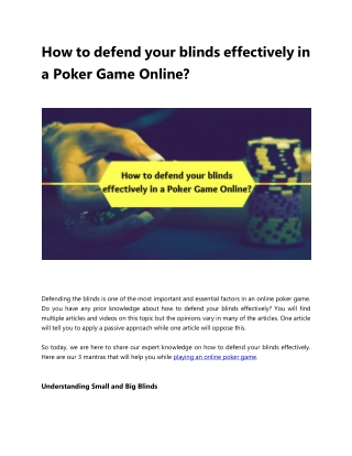 How to defend your blinds effectively in a Poker Game Online