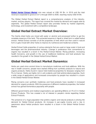 Global Herbal Extract Market size was valued at US