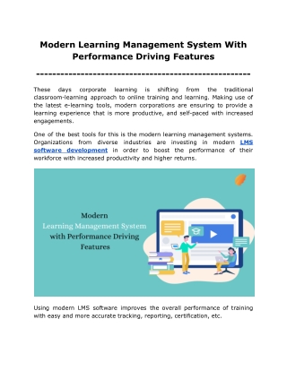 Modern Learning Management System With Performance Driving Features