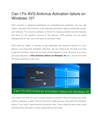 Can I Fix AVG Antivirus Activation failure on Windows 10?