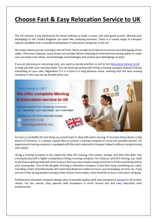 Choose Fast & Easy Relocation Service to UK