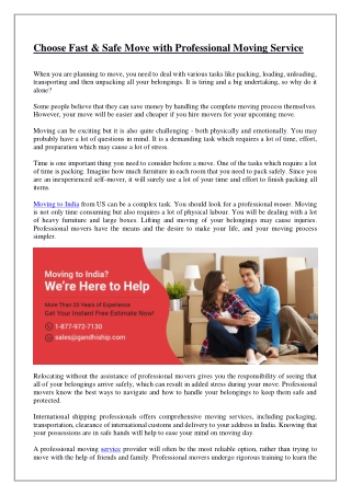 Choose Fast & Safe Move with Professional Moving Service