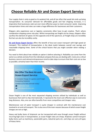 Choose Reliable Air and Ocean Export Service