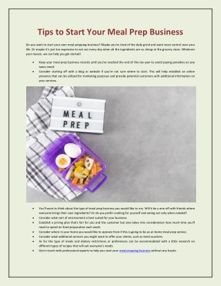 Tips to Start Your Meal Prep Business