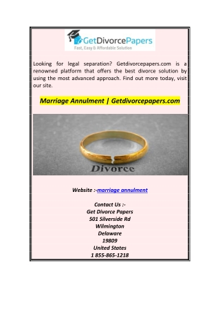 Marriage Annulment  Getdivorcepapers.com