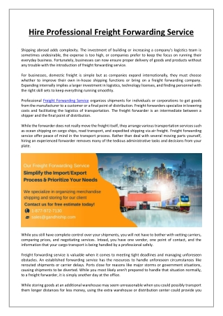 Hire Professional Freight Forwarding Service