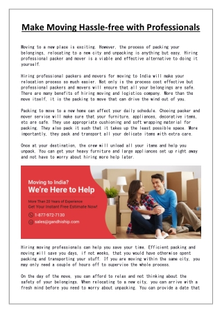 Make Moving Hassle-free with Professionals