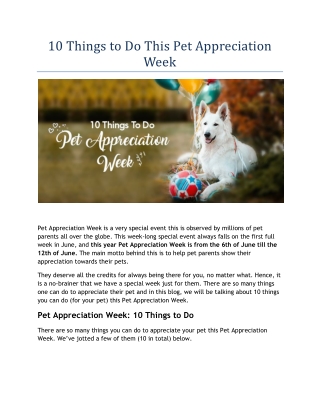 10 Things To Do This Pet Appreciation Week!!! - CanadaVetExpress