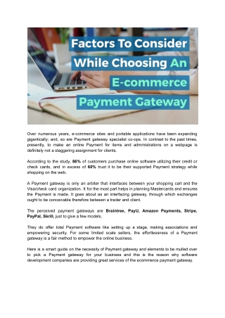 11 Factors To Consider While Choosing An eCommerce Payment Gateway