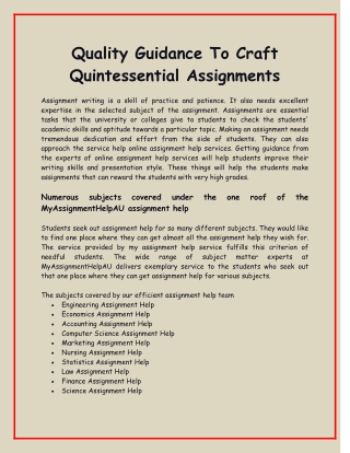 Quality Guidance To Craft Quintessential Assignments