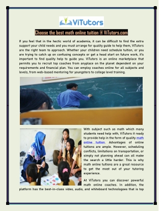Choose the best math online tuition @ ViTutors.com