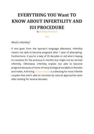 EVERYTHING YOU Want TO KNOW ABOUT INFERTILITY AND IUI PROCEDURE