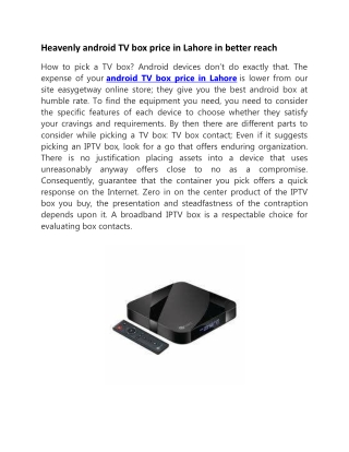 Heavenly android TV box price in Lahore in better reach