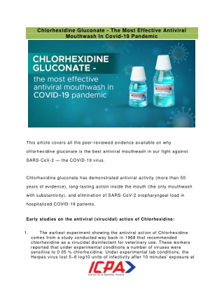 CHLORHEXIDINE GLUCONATE — THE MOST EFFECTIVE ANTIVIRAL MOUTHWASH IN COVID-19 PANDEMIC