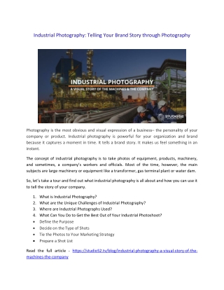 Industrial Photography: Telling Your Brand Story through Photography