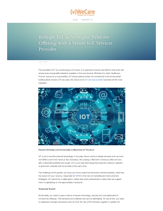 Reshape IoT as Strongest Telecom Offering with a Secure IoT Services Provider