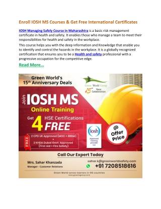 Enroll IOSH MS Courses & Get Free International Certificates