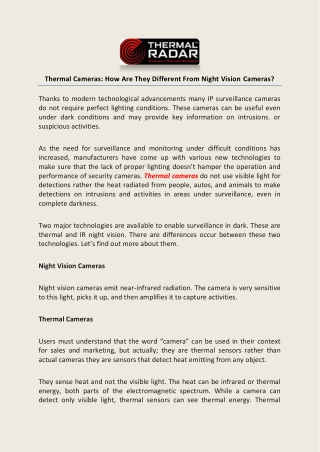 Thermal Cameras: How Are They Different From Night Vision Cameras?