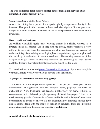 Patent translation services at an unmatched pocket-friendly price