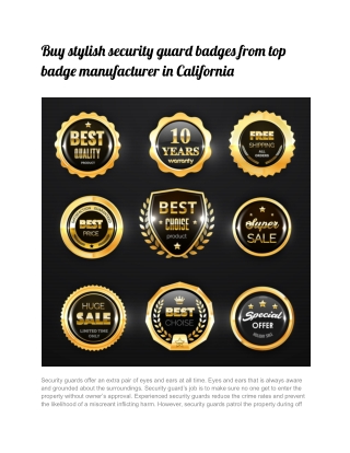 Buy stylish security guard badges from top badge manufacturer in California