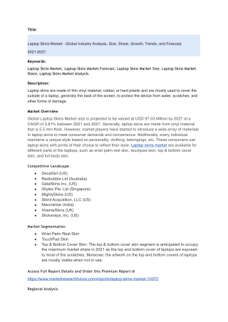 Laptop Skin market Comprehensive Study by Type (Top & Bottom Cover Skin, )
